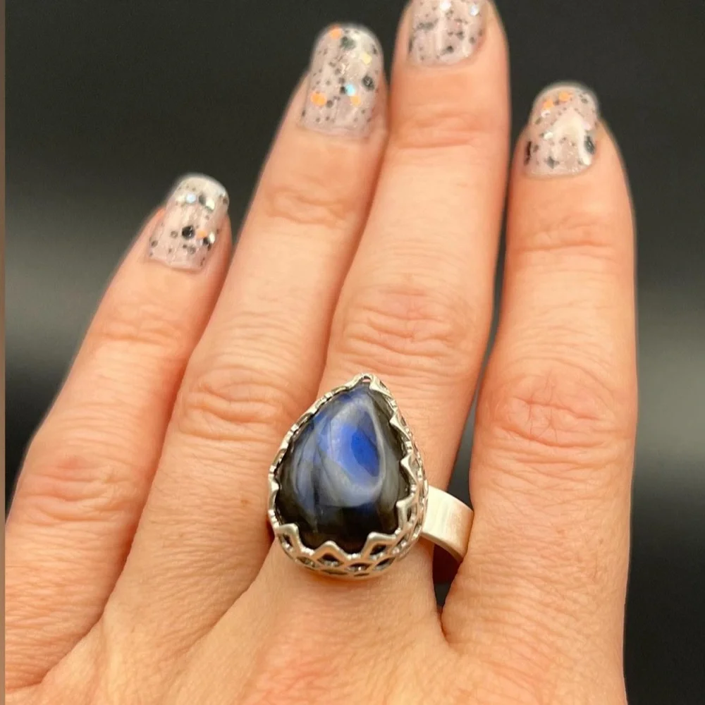 Dragon scale sterling silver handmade labradorite ring size 8 - Picture 2 of 2